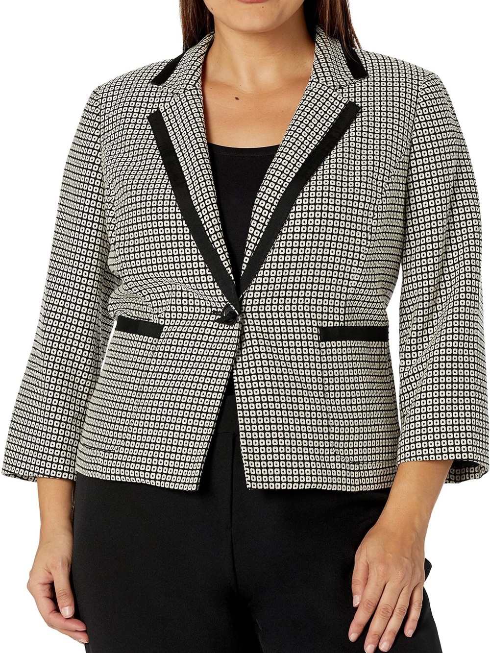 Kasper Jacquard Geometric Pattern Single-Button Front Career Blazer Jacket sz 16